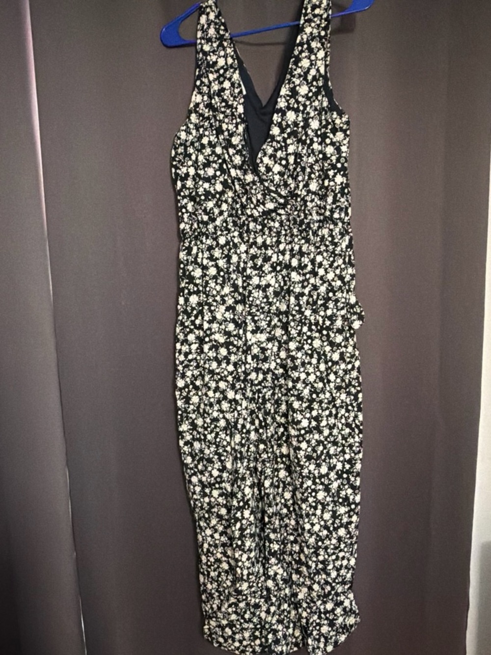 Maurices Black and White Floral Sleeveless Jumpsuit
